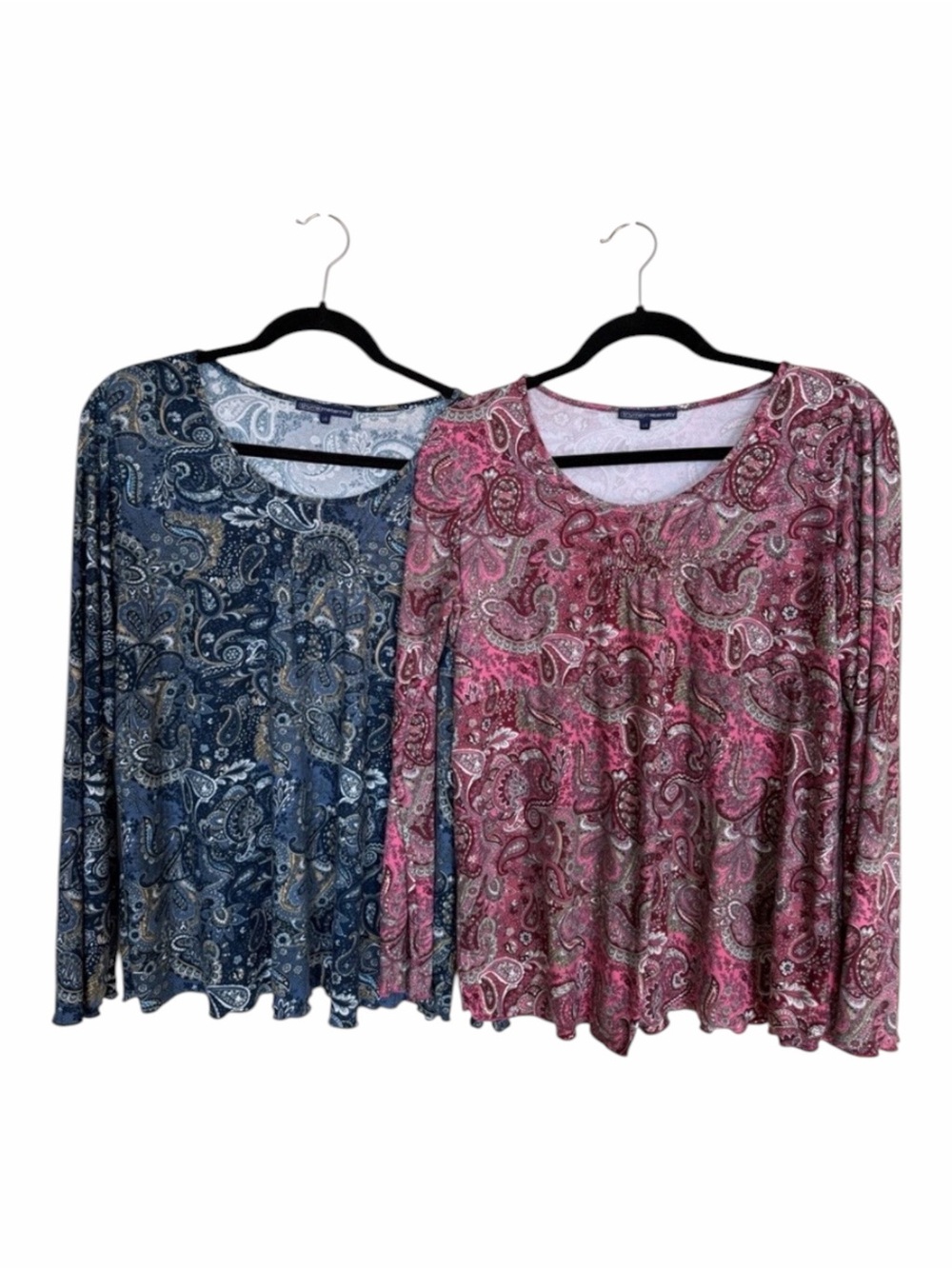 Thyme Maternity Paisley Tops Bundle L Pink Blue Long Sleeve Stretch